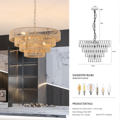 Boho Layered Rattan Statement Chandelier