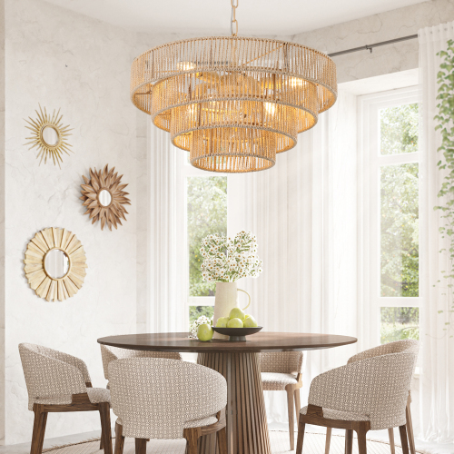 Boho Layered Rattan Statement Chandelier