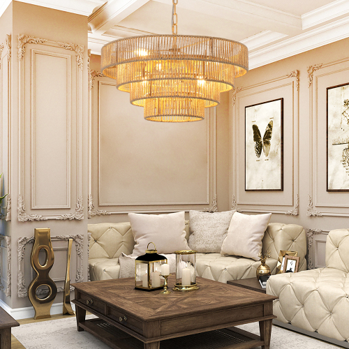 Boho Layered Rattan Statement Chandelier