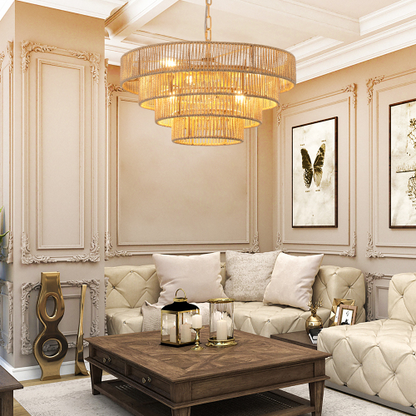 Boho Layered Rattan Statement Chandelier