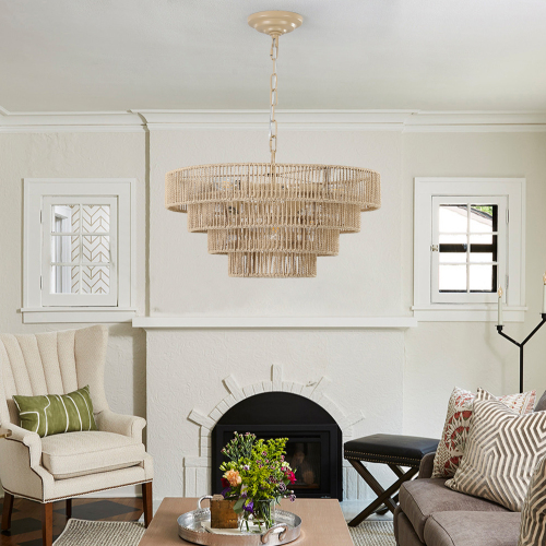 Boho Layered Rattan Statement Chandelier