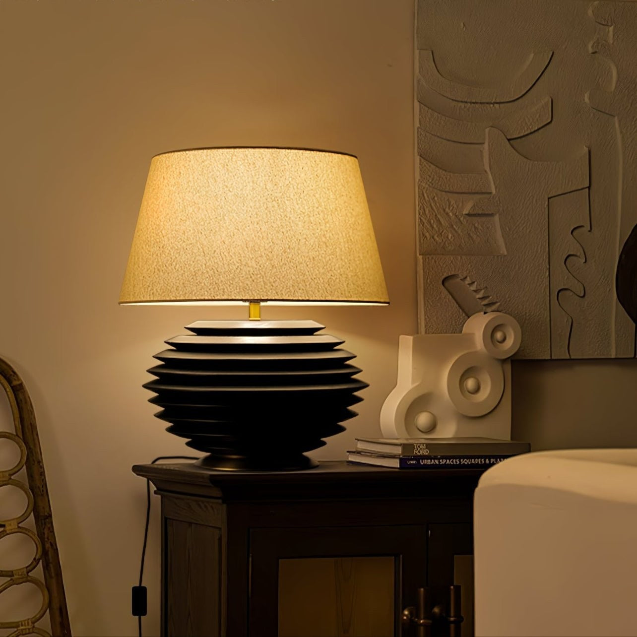 Cadence Sculptural Wood & Fabric Table Lamp