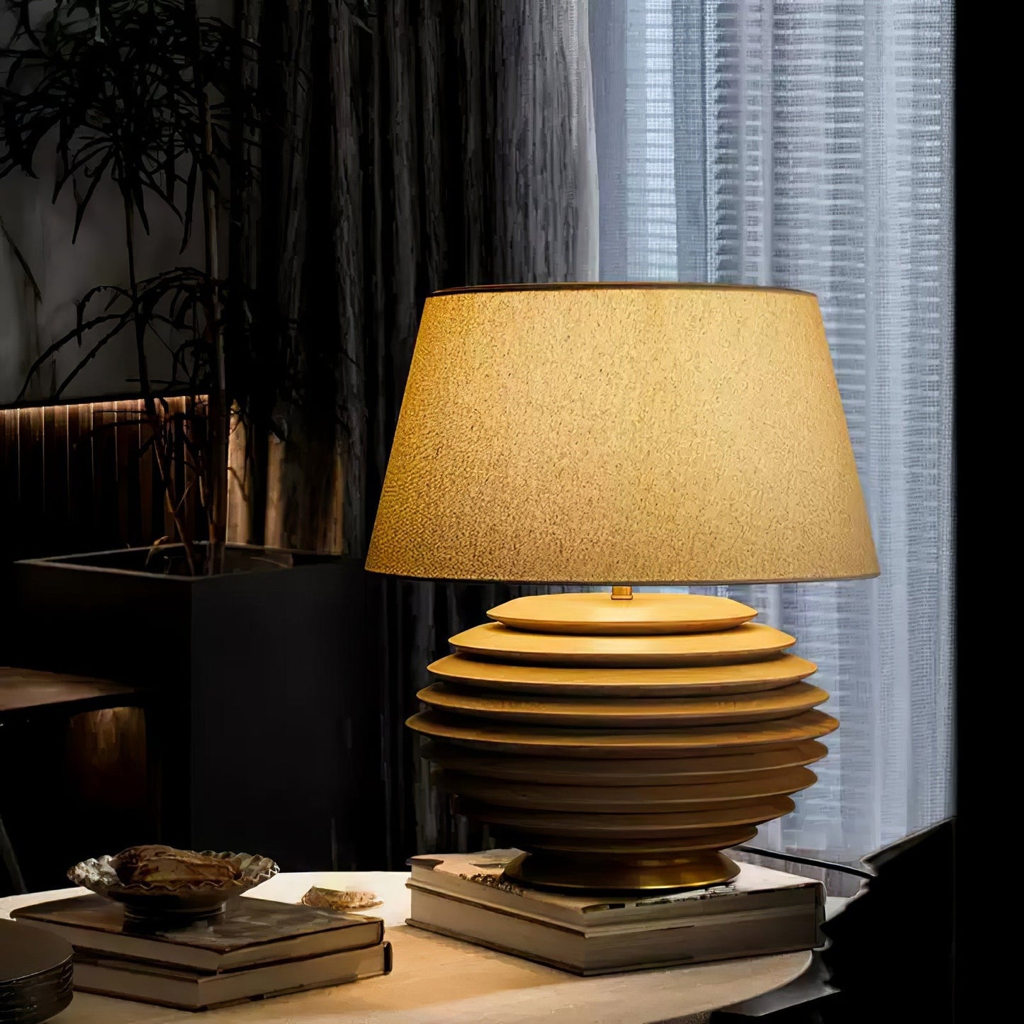 Cadence Sculptural Wood & Fabric Table Lamp