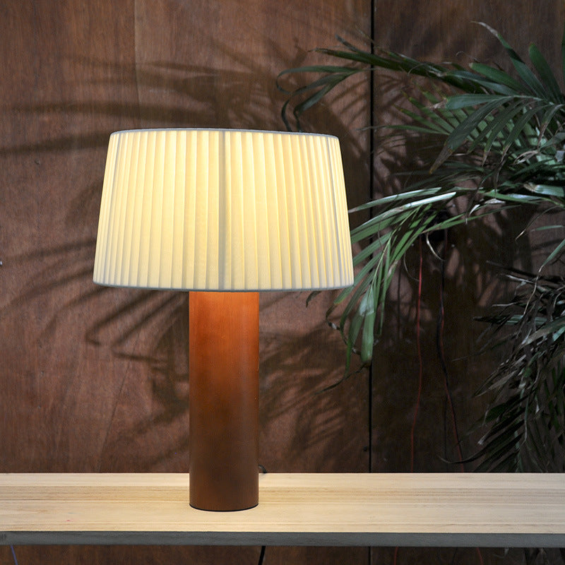 Korean Pleated Shade Wooden Table Lamp