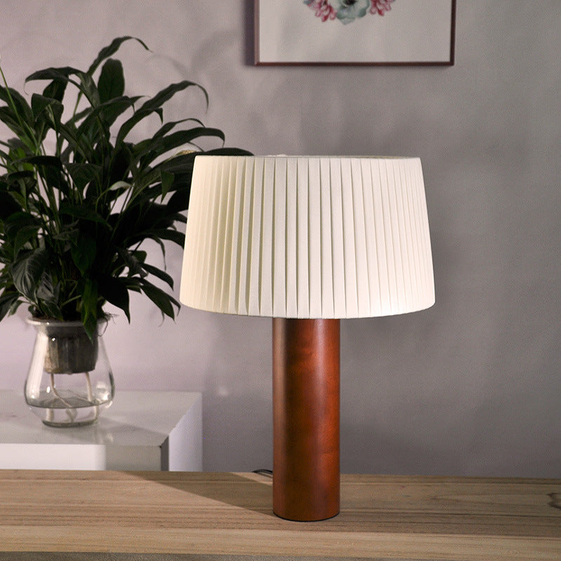 Korean Pleated Shade Wooden Table Lamp